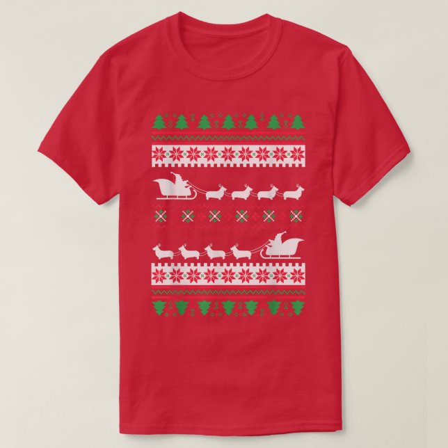 Camiseta Corgi Santas Reindeer Christmas Ugly (Frente do Design)