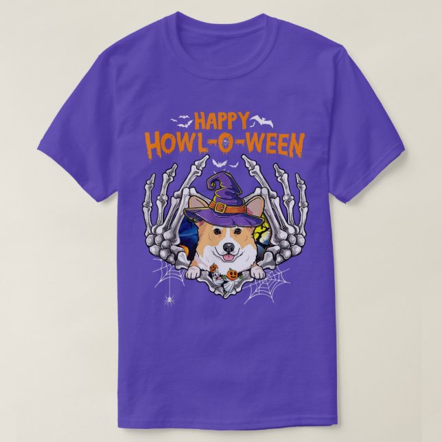 Camiseta Corgi Skeleton Heart Happy Howleen Costume  (Frente do Design)
