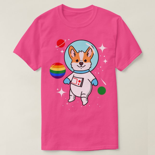 Camiseta Corgi Space Gay Pride-623 (Frente do Design)