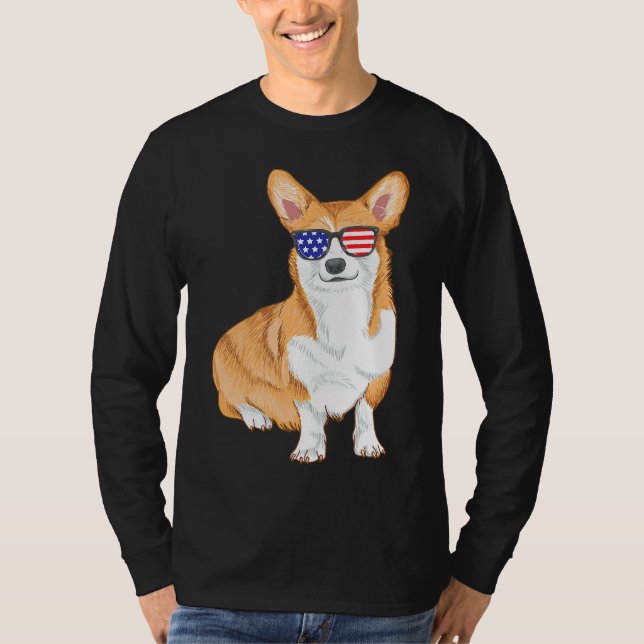 Camiseta Corgi Sunglass American Flag og (Frente)