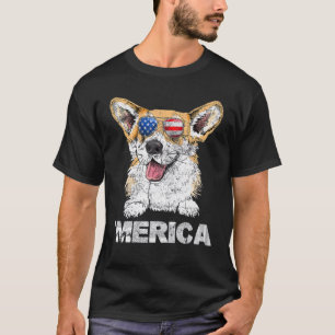 Camiseta Corgi Sunglasses American Usa Flag 4th Of July Fou