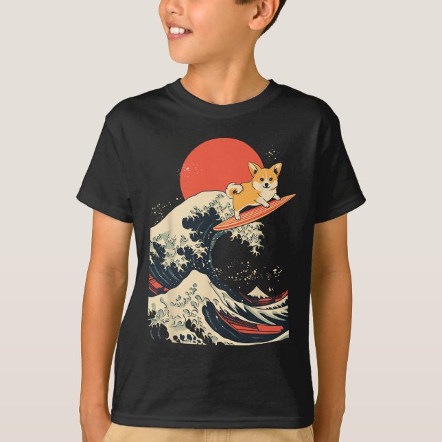 Camiseta Corgi Surfando a Onda Japonesa _1 (Frente)