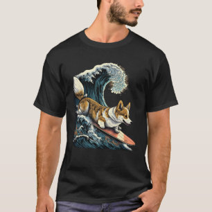 Camiseta Corgi Surfe Kanagawa Japonês A grande onda