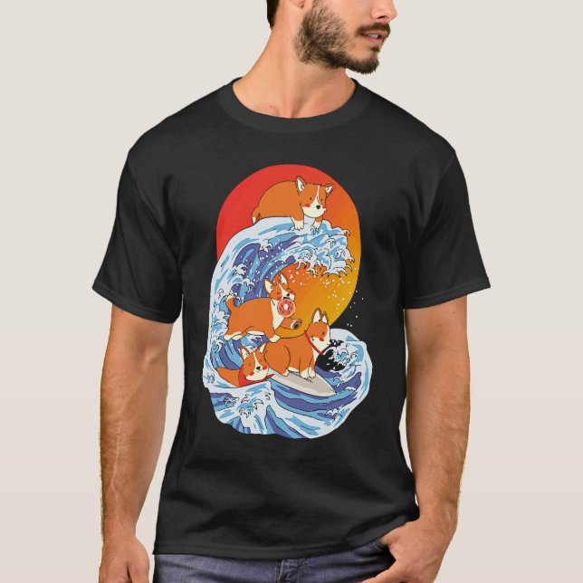 Camiseta Corgi Surfer Surfing Surf Board Corgi (Frente)