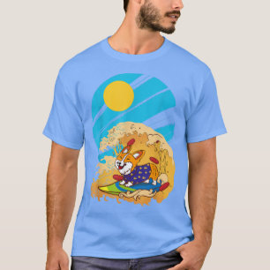 Camiseta Corgi Surfing Big Wave Pizza Surfboard Lover H