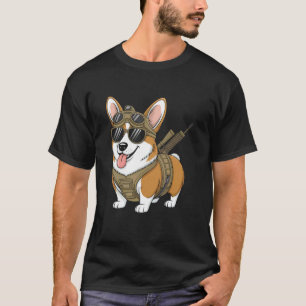 Camiseta Corgi Tático Raça de Cachorro Guerreiro Animal Mem