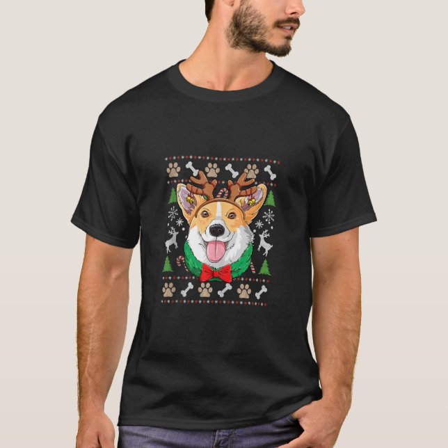 Camiseta Corgi Ugly Christmas Reindeer Antlers Xmas Girls K (Frente)