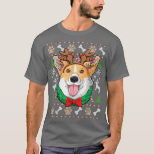 Camiseta Corgi Ugly Christmas Reindeer Antlers Xmas Girls K