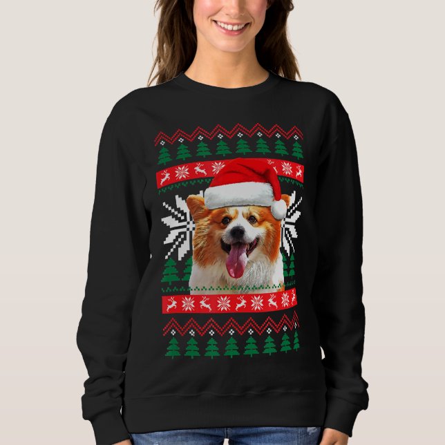 Camiseta Corgi Ugly Christmas Sweater Style Santa Hat Pembr (Frente)