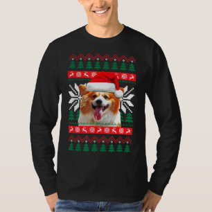 Camiseta Corgi Ugly Christmas Sweater Style Santa Hat Pembr