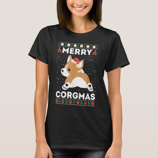 Camiseta Corgi Ugly Christmas Sweet Style Feliz Corgmas  (Frente)