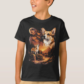 Camiseta Corgi Uivando Para a Lua Vintage 90s Cachorro Engr