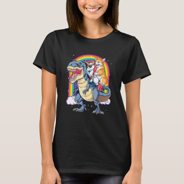Camiseta Corgi Unicorn Diosaur T Rex Men Rai (Frente)