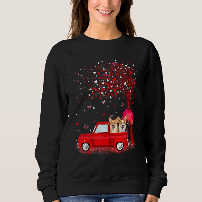 Camiseta Corgi Valentine's Day  Dogs Red Truck Hearts (Frente)
