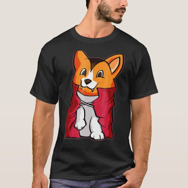 Camiseta Corgi Vampiro Vampiro Fofo Halloween (Frente)