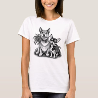Camiseta Corgi Vegano & Chihuahua com Cenouras