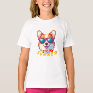 Camiseta Corgi veste óculos escuros Aproveite o verão