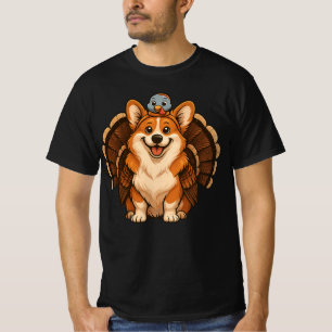 Camiseta Corgi Vestindo Peru Outono Ação de Graças