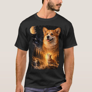Camiseta Corgi Vintage dos Anos 90 Uivando para a Lua Cão M