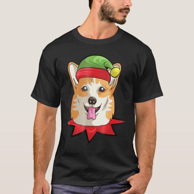 Camiseta Corgi Welsh Dog Elf Christmas Gif (Frente)