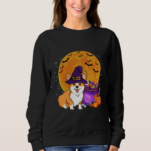 Camiseta Corgi Witch Autumn Fall Pumpkin Halloween Costume (Frente)