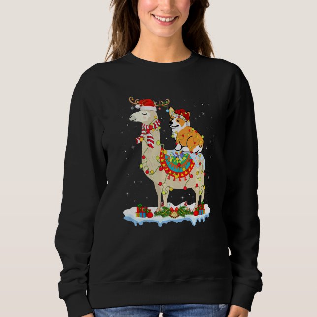 Camiseta Corgi Xmas Lighting Papais noeis Corgi Riding Llam (Frente)