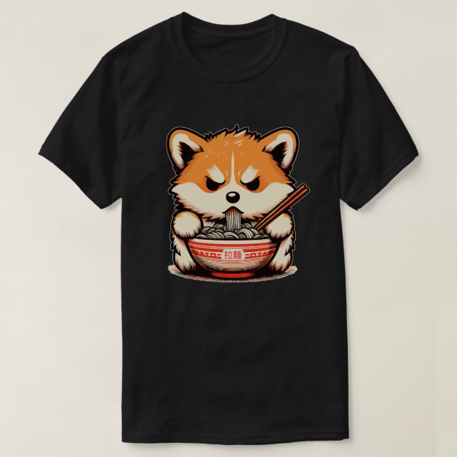 Camiseta Corgi zangado come rabo de macarrão (Frente do Design)