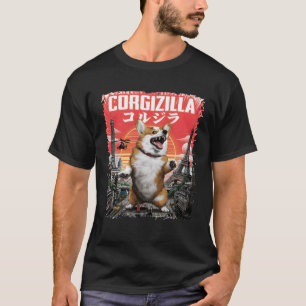Camiseta Corgi-Zilla Parody Japonês Corgi Dog Destruindo T