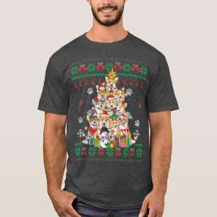 Camiseta Corgin Christmas Tree Fairy Lights Papais noeis Do