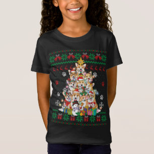 Camiseta Corgin Christmas Tree Fairy Lights Papais noeis Do