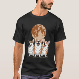 Camiseta Corgis Engraçados Uivando na Lua Cheia