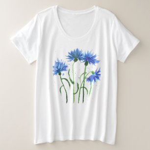 Camiseta Cornflowers flores azuis aquarela rústica bonita 