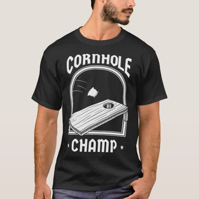 Camiseta Cornhole Bean Bolsas Sack Toss Conselho Game Champ (Frente)