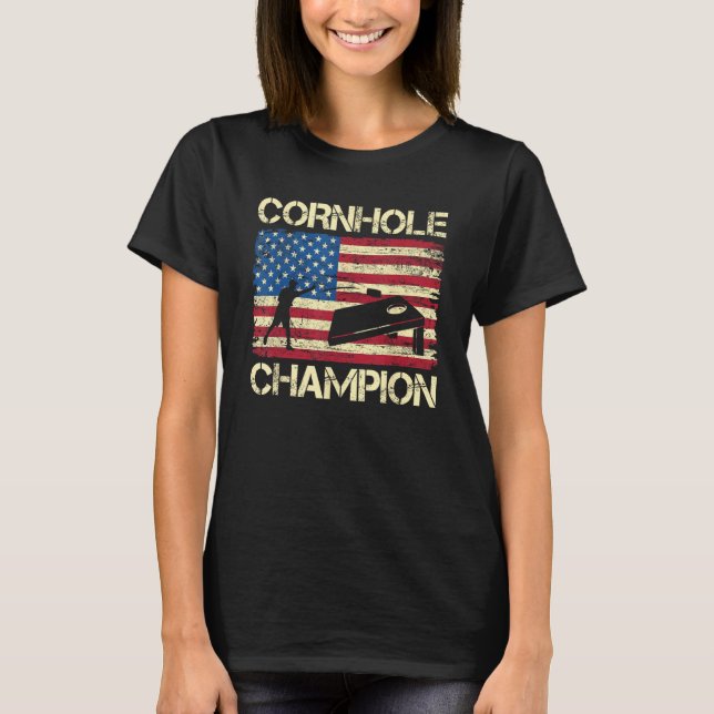 Camiseta Cornhole Champion American Flag EUA julho 4 Cornh (Frente)