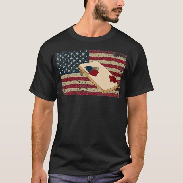 Camiseta Cornhole Player America Flag Tee I Proud Bean Bag (Frente)