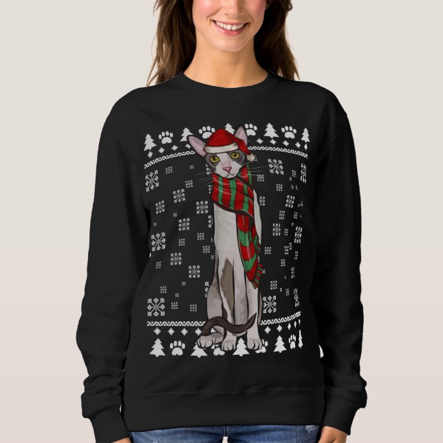 Camiseta Cornish Rex Cat Santa Hat Natal Feio Natal (Frente)