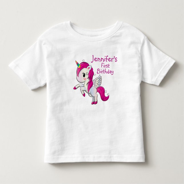 Camiseta Corno rosa e bonito com Aniversário de Asas (Frente)