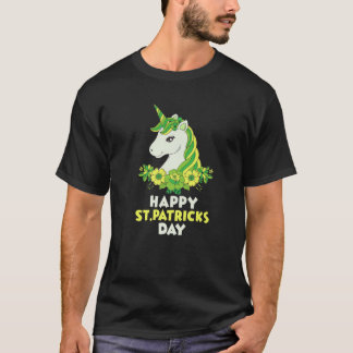 Camiseta Corno Verde Unicórnio Rosto Flores São Patricks Di
