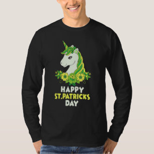 Camiseta Corno Verde Unicórnio Rosto Flores São Patricks Di