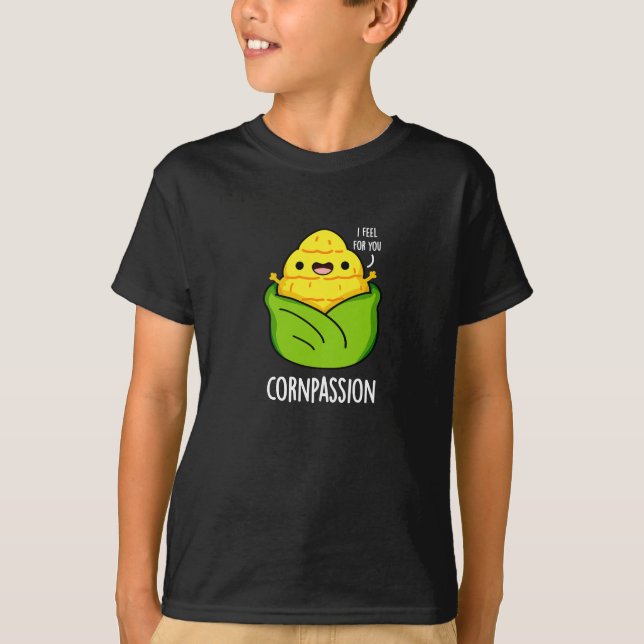 Camiseta Cornpaixão Funny Corn Compaixão Pun Dark BG (Frente)