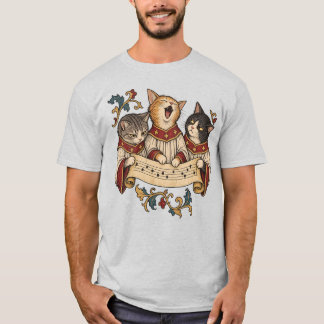 Camiseta Coro de Gatos Medievais Engraçados em Manuscrito I