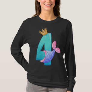 Camiseta Coroa 4.ª Aniversário Rainha Sereia 4 Anos Magia