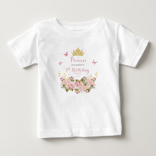 Camiseta Coroa | Borboletas primeiro aniversario princesa f (Frente)
