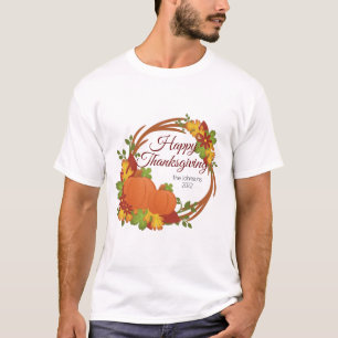 Camiseta Coroa de Ação de Graças de Abóbora e Flor