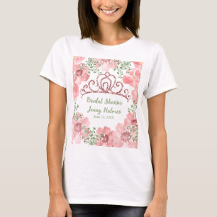 Camiseta Coroa de Brilho Rosa Personalizada com Rosas Rosa 