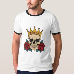 Camiseta Coroa de Caveira Gótica com Rosas Vermelhas – Moto