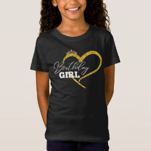 Camiseta Coroa de Coração com Brilho Dourado para Aniversár