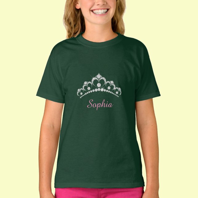 Camiseta Coroa de Diamante Branco, Nome em Escrito Rosa (Criador carregado)
