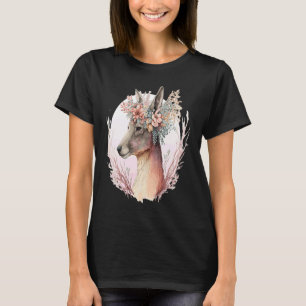 Camiseta Coroa de Flor de Canguru em Aquarela Animal Austra