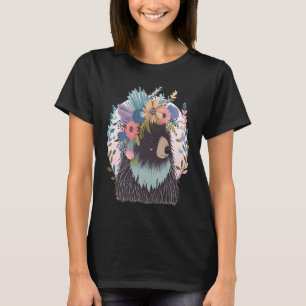 Camiseta Coroa de Flor de Porco-espinho Fofa Floral Aquarel